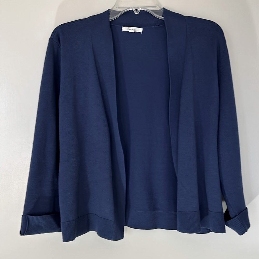 89th & Madison navy blue open knit, 3-4 sleeve cardigan, excellent condition, L